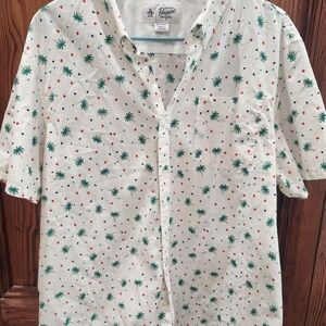 Penguin Men’s Short-Sleeve Palm Print Shirt - White/Green